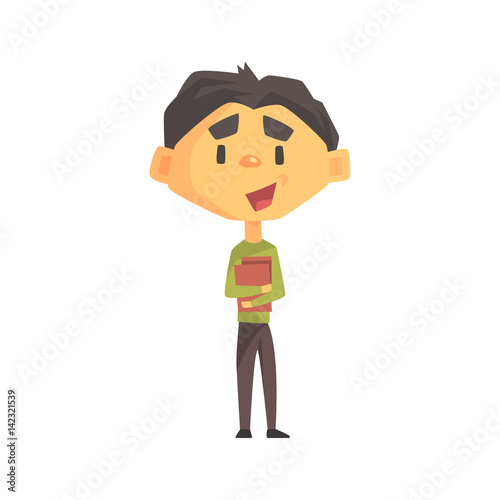 Boy In Green Sweater Holding Books, Primary School Kid, Elementary Class Member, Isolated Young Student Character