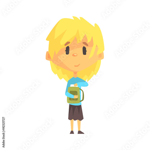 Girl With Short Blond Hair And Backpack, Primary School Kid, Elementary Class Member, Isolated Young Student Character