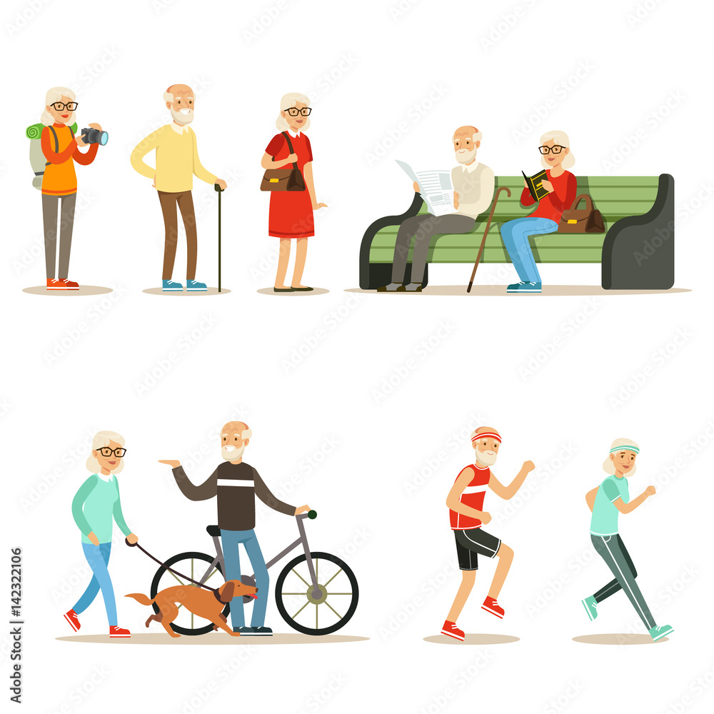 Old People Living Full Live And Enjoying Their Hobbies And Leisure Collection Of Smiling Elderly Cartoon Characters Old People Living Full Live And Enjoying Their Hobbies And Leisure Collection Of Smiling Elderly Cartoon Characters