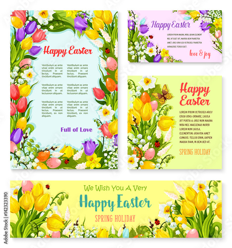 Easter banner template set with egg and flower