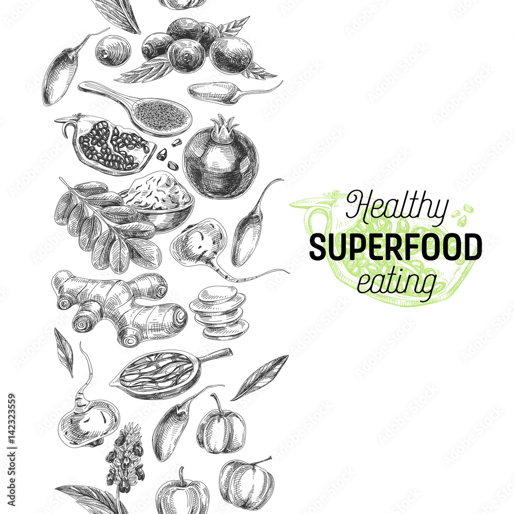 Obraz premium Vector hand drawn superfood Illustration.