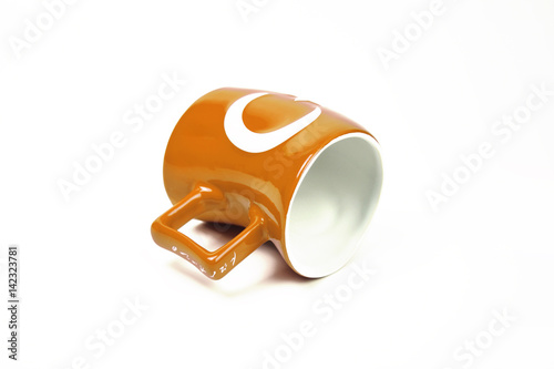Isolated empty cup for tea and coffee. Turkish symbol. Orange color