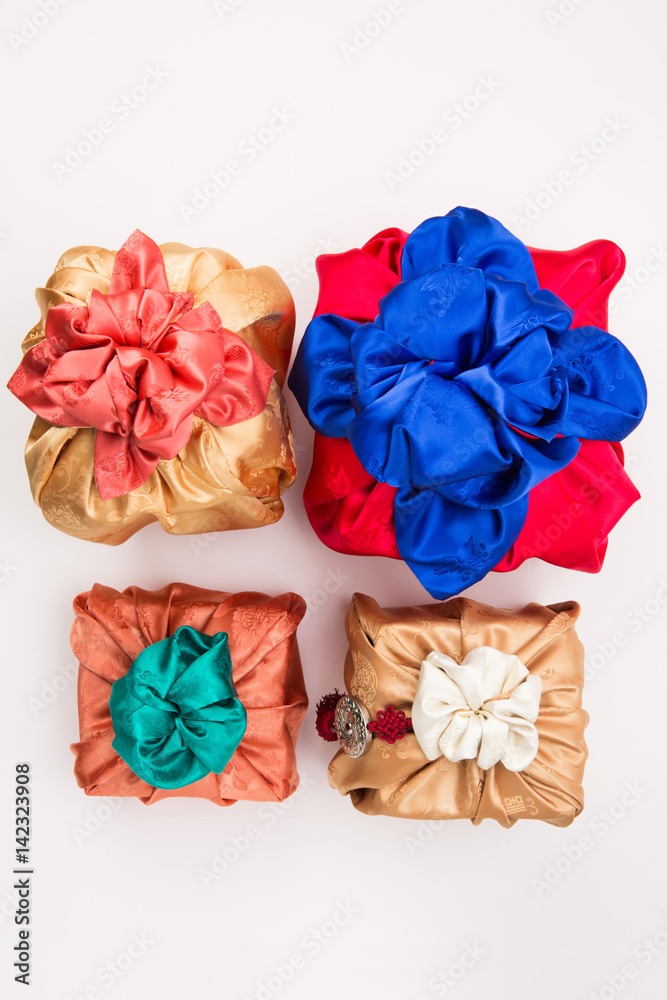 Korean traditional gift box on Silk background Korean traditional gift box on Silk background