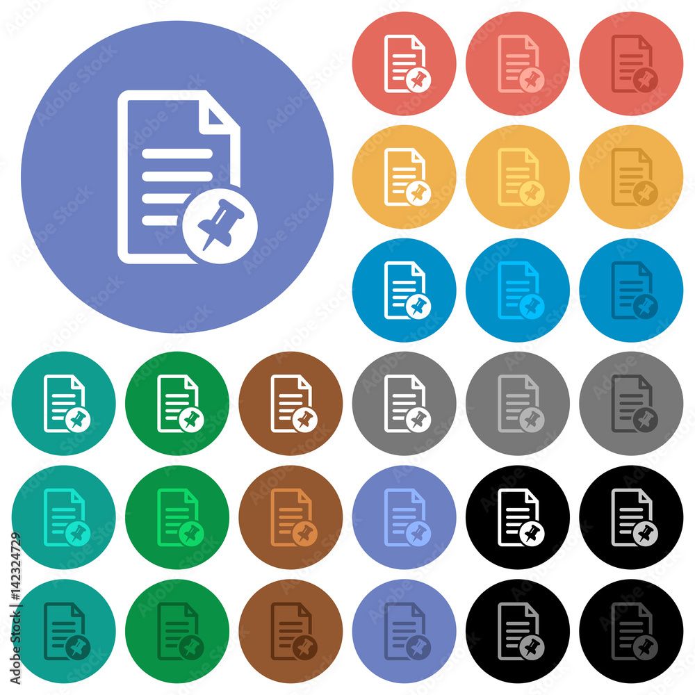 Pin document round flat multi colored icons Pin document round flat multi colored icons