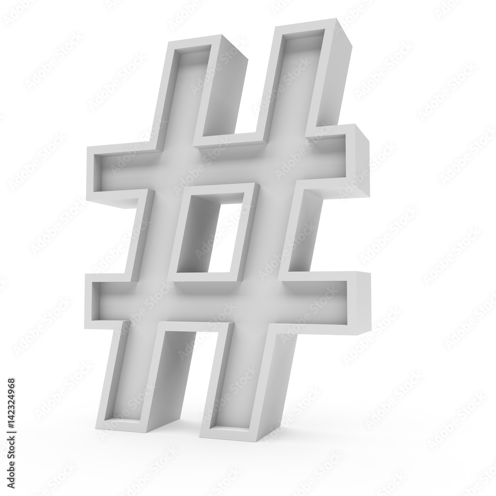 Obraz premium 3d Rendering grey material Hash symbol isolated white background