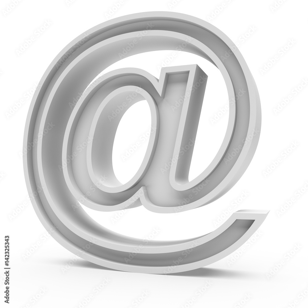 3d Rendering grey material at email symbol isolated white background 3d Rendering grey material at email symbol isolated white background