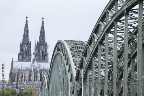 Hohenzollernbrucke Railway Bridge and Cathedral, Cologne, Germany