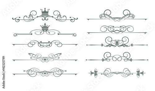 Old-fashioned decorative elements, calligraphic, border, line, rules, frame. Vector set for Your design