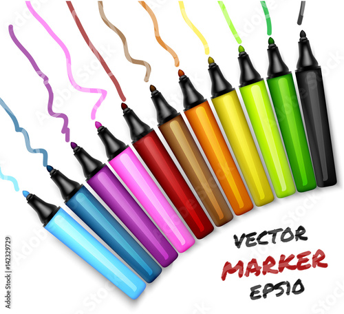 Set of  colors open permanent markers pen.Vector felt-pen illustration 
