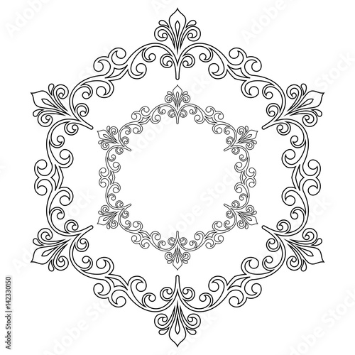 Oriental vector pattern with arabesques and floral elements. Traditional classic black and white round ornament. Vintage pattern with arabesques
