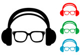 Icono plano auriculares con gafas varios colores