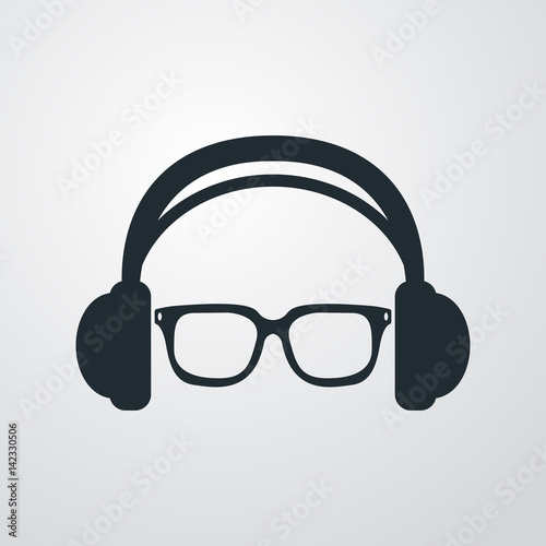 Icono plano auriculares con gafas en fondo degradado