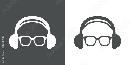 Icono plano auriculares con gafas gris y blanco