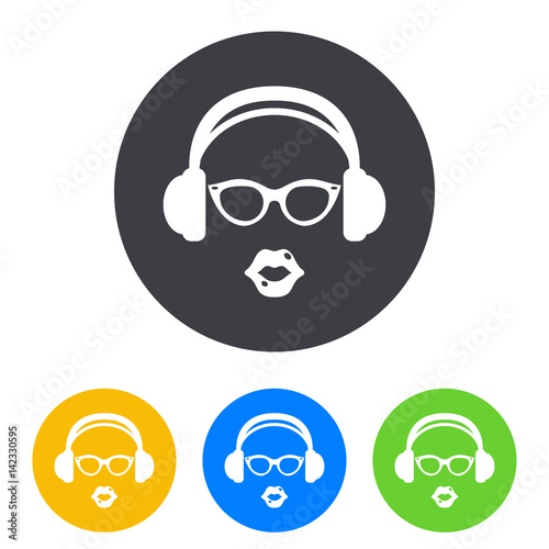 Icono plano auriculares con gafas y labios en circulo varios colores