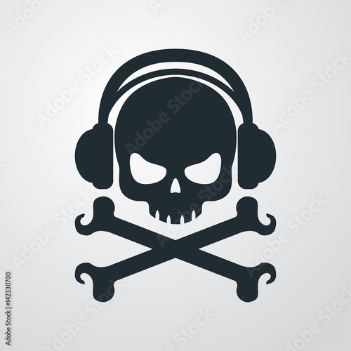 Icono plano auriculares musica pirata en fondo degradado