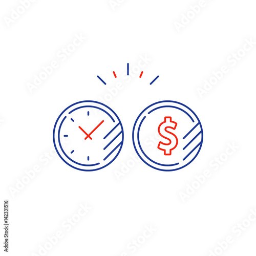 Long term investment plan, time and money coin line icon