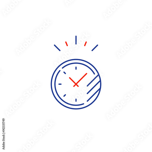 Time limit concept, fast delivery services linear icon, ringing timer