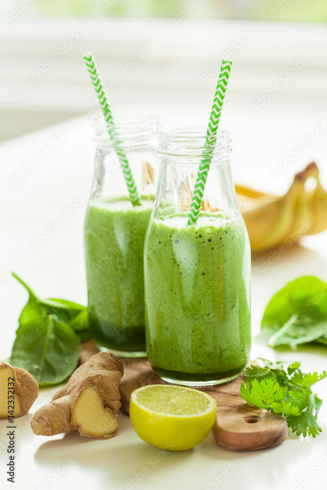 healthy green spinach smoothie with cilantro lime banana ginger healthy green spinach smoothie with cilantro lime banana ginger