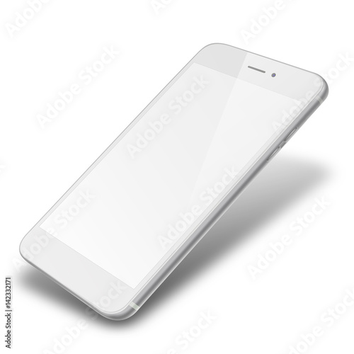 Photorealistic smart phone with blank screen and shadows isolated on white background. 3D illustration.