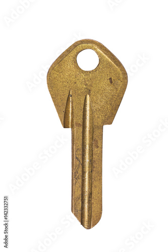 Old golden key isolated on white background