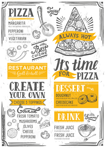 Pizza menu restaurant, food template.