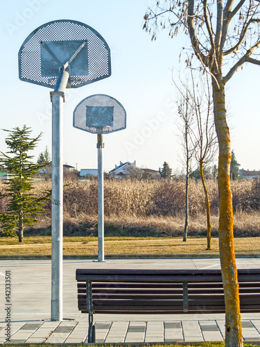 Basketball court on countryside at a village