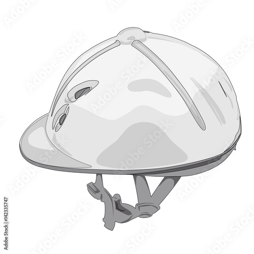 Outlined riding helmet. Isolated jockey protection on white background. Dirty, realistic object from equestrian enviroment with horses. Vector horse racing equipment. 