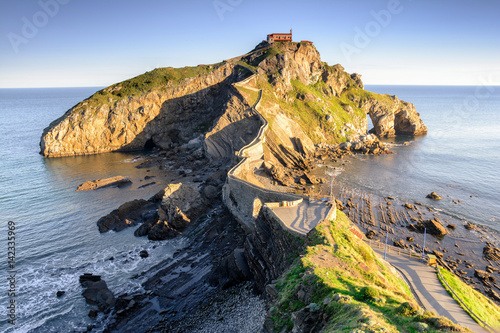 sunrise view to gaztelugatxe island at basque country, Spain photo