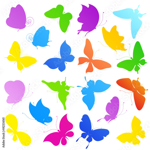 beautiful color butterflies,set, isolated on a white