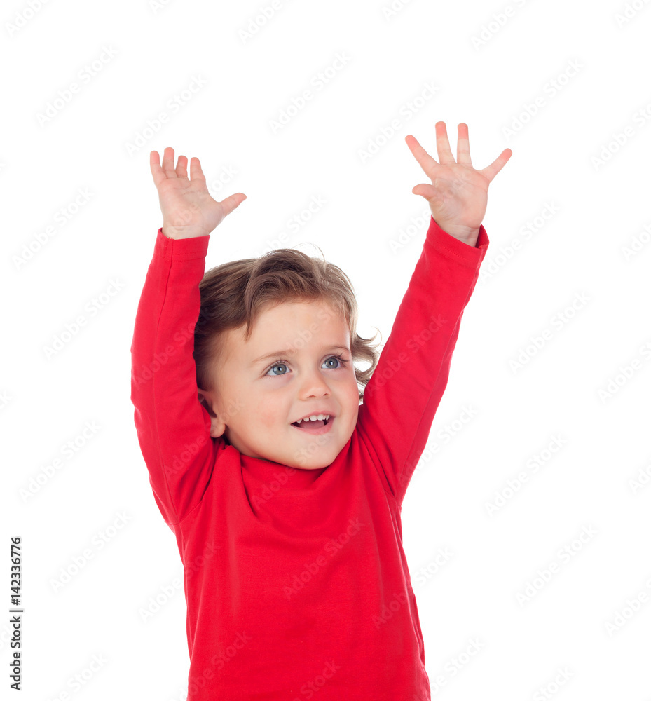 Happy success baby raising his hands