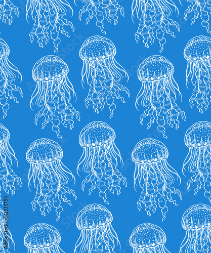 blue seamless sketch jellyfish