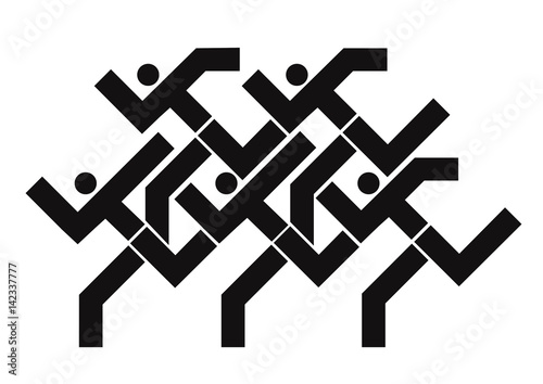 Fitness runners logo.
Black abstract stylized illustration of five runners.Isolated on white background. Vector available.
