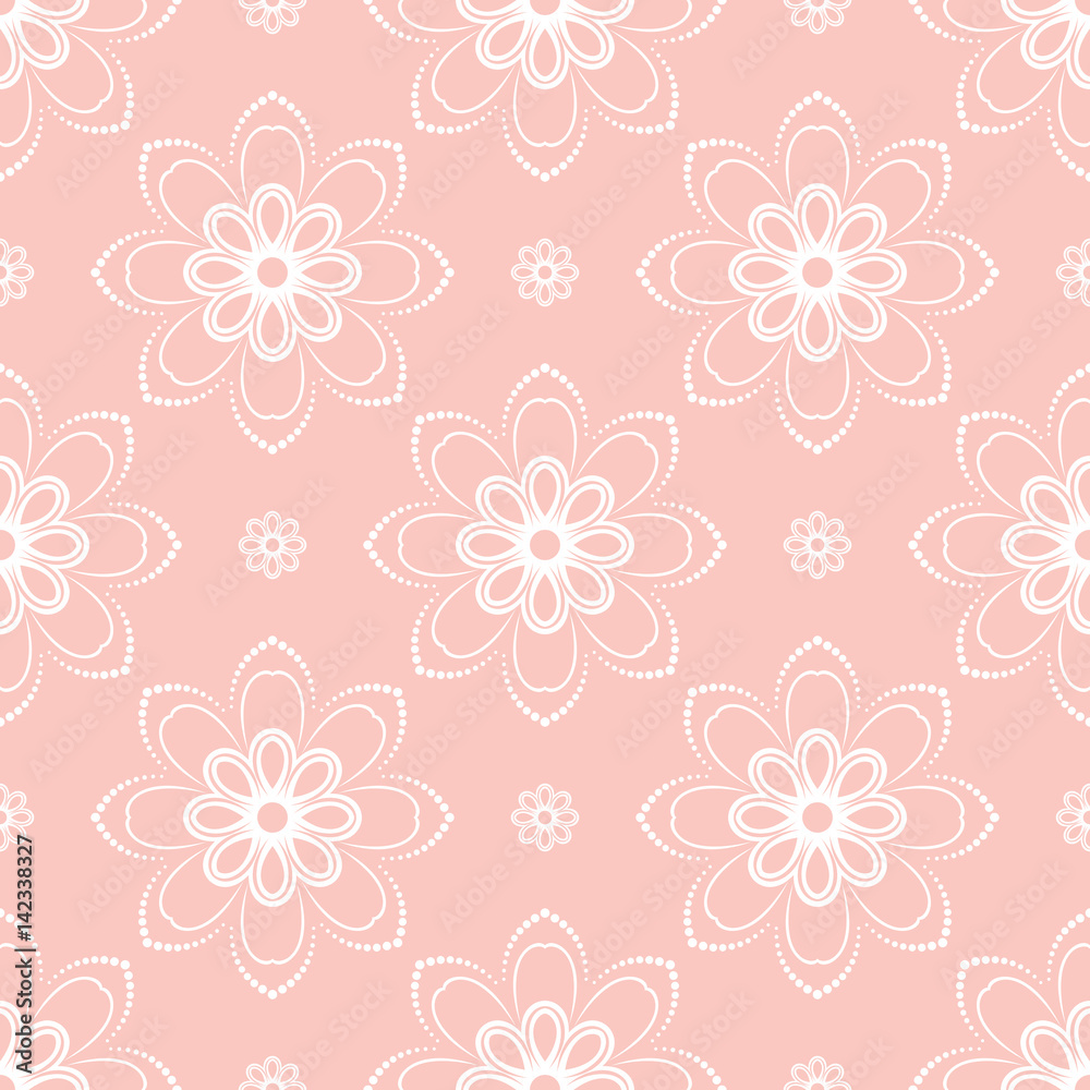 Floral vector pink and white ornament. Seamless abstract classic background with flowers. Pattern with repeating elements