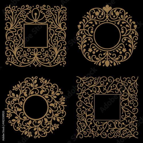 Yellow floral frames with copy space vector template on black background.