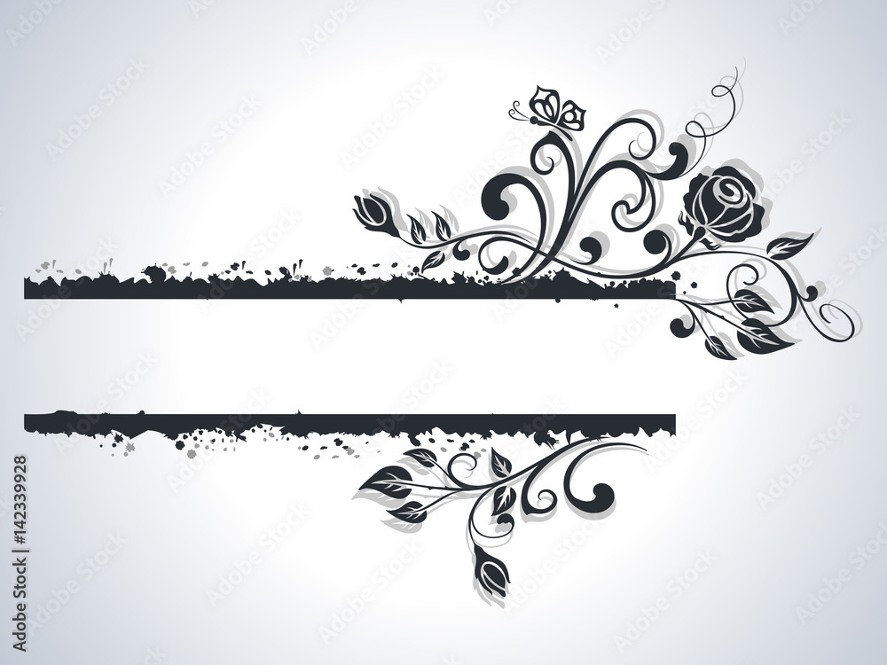 Black and white rose frame vector background.