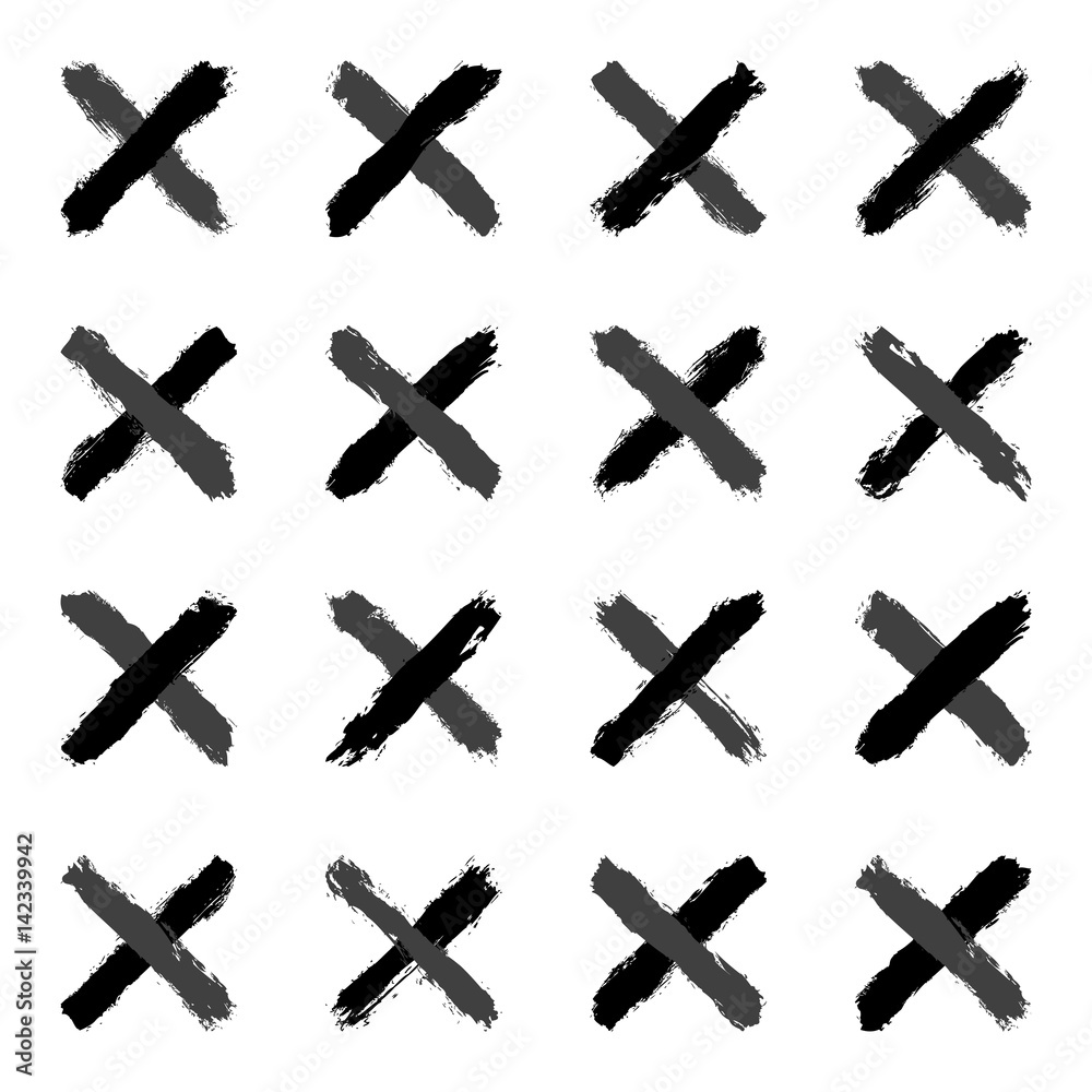 Obraz premium Set gray cross brushstroke paint