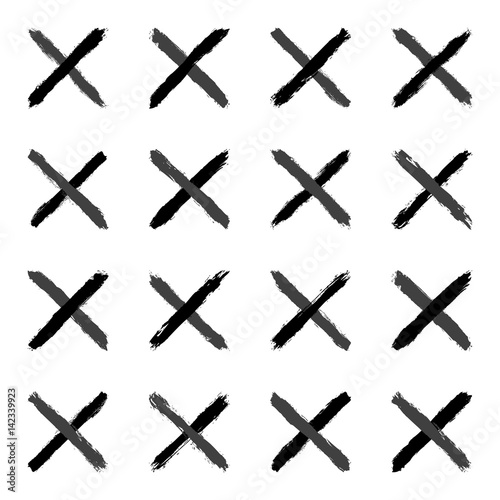 Set gray cross brushstroke paint