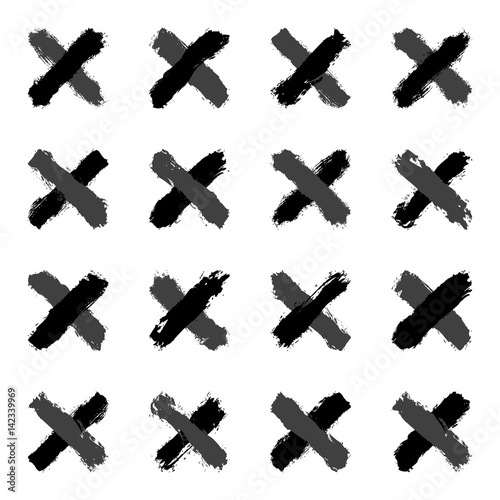Set gray cross brushstroke paint