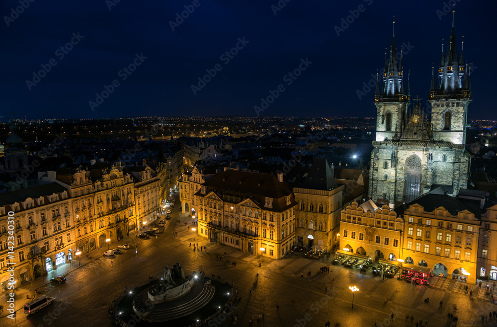 Prague at night. Prague Old town square at night, beautiful view from old town tower.