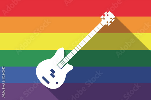 Long shadow gay pride flag with  a four string electric bass guitar