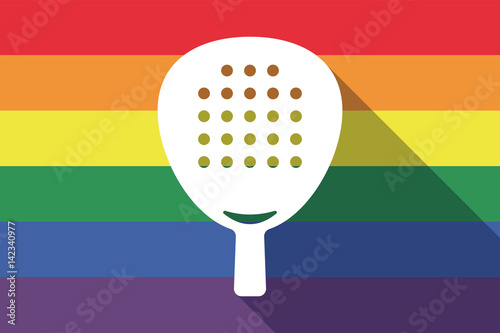 Long shadow gay pride flag with  a paddle racket