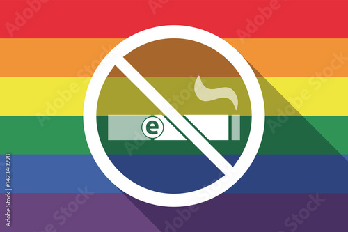 Long shadow gay pride flag with  an e-cigarette  in a not allowed signal