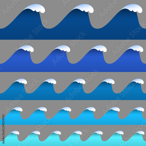 Set of horizontal seamless paper wavy borders
