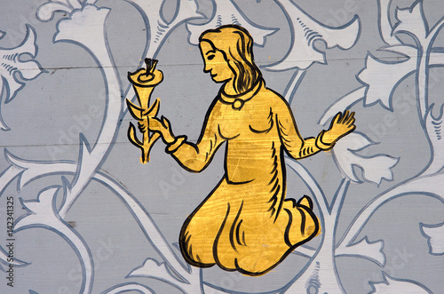 Virgo the Virgin zodiac sign.Ancient wall painting of a zodiac symbol of virgo.