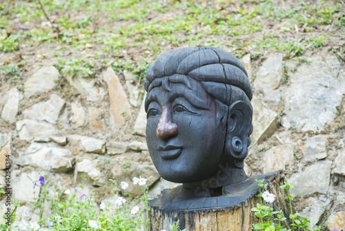 Wooden Buddha head in Japan