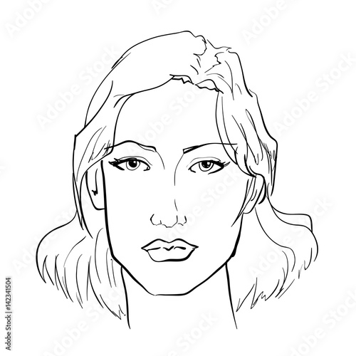 Hand-drawn graphics fashion portrait with beautiful young woman, inviting girl, top model.