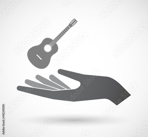Isolated hand with  a six string acoustic guitar
