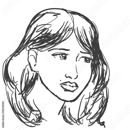 Hand-drawn graphics fashion portrait with beautiful young woman, inviting girl, top model.