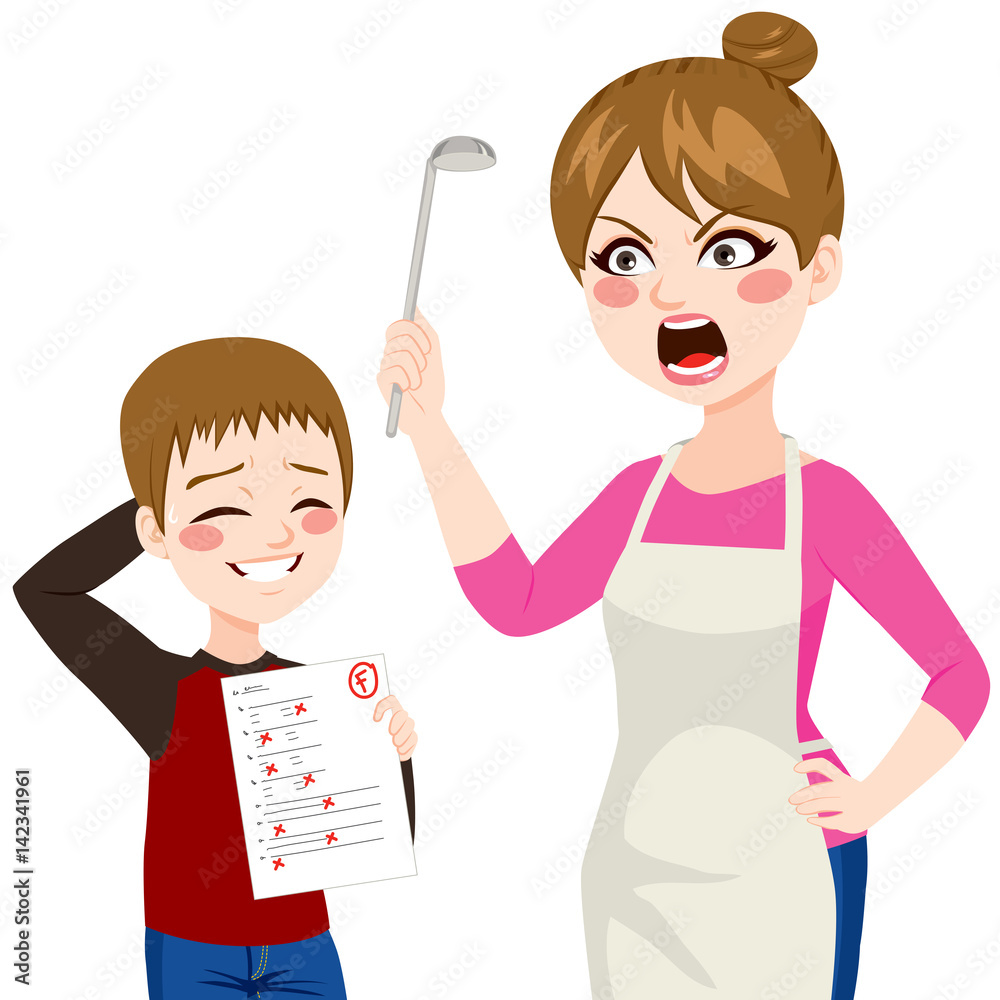 sad-little-boy-showing-her-angry-mother-bad-grades-stock-vector-adobe