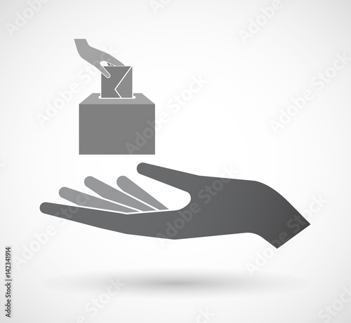 Isolated hand with  a hand inserting an envelope in a ballot box